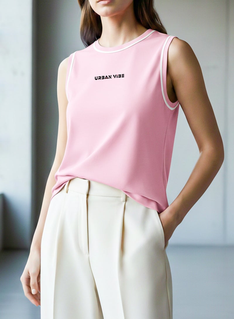 Selecta Now Ladies Sleeveless Cotton T-Shirt Baby Pink Breathable Contrast Piping Tank Top Soft Stretchable Women’s T Shirt - Image 1